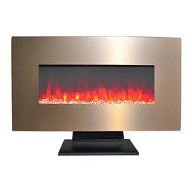Electric Fireplace Freestanding/Wall Mount Bronze 36 Inch Includes Crystals Glass 2 Settings