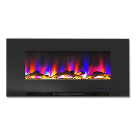 Electric Fireplace Freestanding/Wall Mount Black 42 Inch Includes Logs Glass