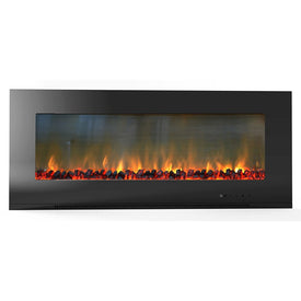Electric Fireplace Metropolitan Wall Mount Black 56 Inch Includes Logs Tempered Glass