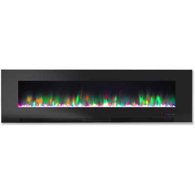 Electric Fireplace Wall Mount Black 60 Inch Includes Crystals Tempered Glass 2 Settings