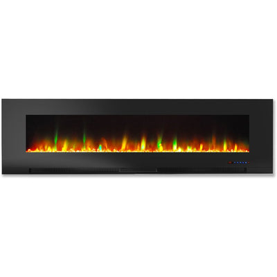 Electric Fireplace Wall Mount Black 60 Inch Includes Crystals Tempered Glass 2 Settings