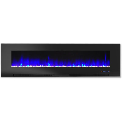 Electric Fireplace Wall Mount Black 60 Inch Includes Crystals Tempered Glass 2 Settings
