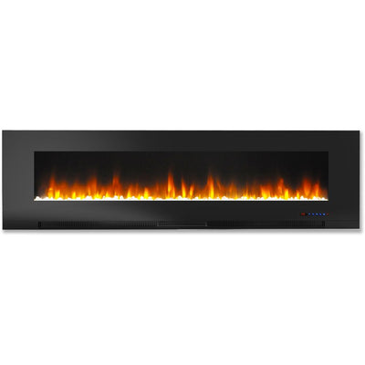 Electric Fireplace Wall Mount Black 60 Inch Includes Crystals Tempered Glass 2 Settings