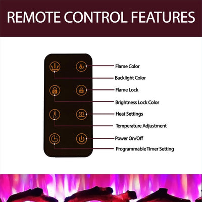Electric Fireplace Wall Mount Black 60 Inch Includes Logs Tempered Glass 2 Settings