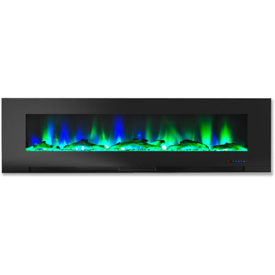 Electric Fireplace Wall Mount Black 60 Inch Includes Logs Tempered Glass 2 Settings