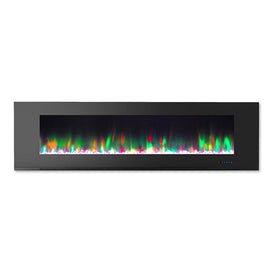 Electric Fireplace Wall Mount Black 72 Inch Includes Crystals Glass 2 Settings