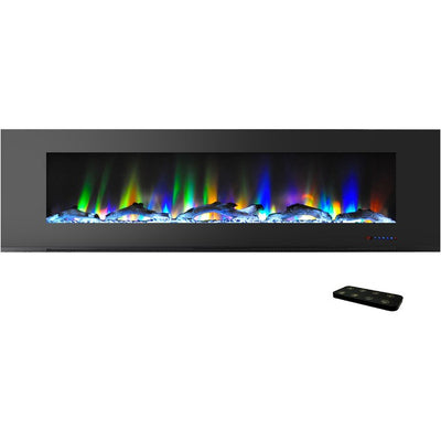 Electric Fireplace Wall Mount Black 72 Inch Includes Logs Glass 2 Settings