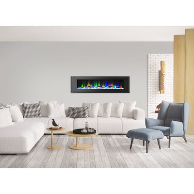 Electric Fireplace Wall Mount Black 72 Inch Includes Logs Glass 2 Settings