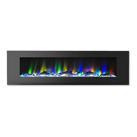 Electric Fireplace Wall Mount Black 72 Inch Includes Logs Glass