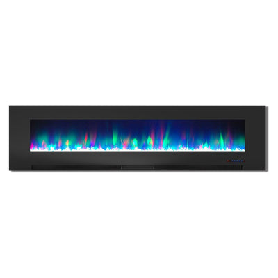 Electric Fireplace Wall Mount Black 78 Inch Includes Crystals Glass 2 Settings