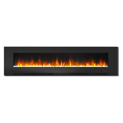 Electric Fireplace Wall Mount Black 78 Inch Includes Crystals Glass 2 Settings