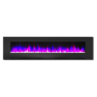 Electric Fireplace Wall Mount Black 78 Inch Includes Crystals Glass 2 Settings