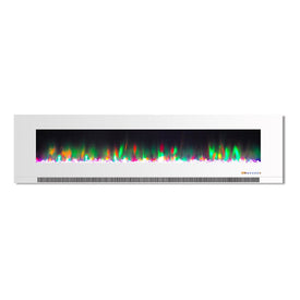 Electric Fireplace Wall Mount White 78 Inch Includes Crystals Glass 2 Settings