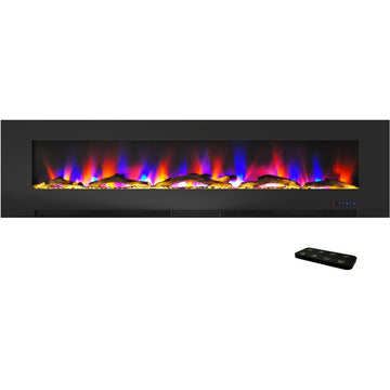 Electric Fireplace Wall Mount Black 78 Inch Includes Logs Glass 2 Settings
