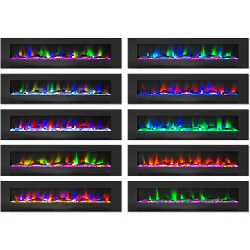 Electric Fireplace Wall Mount Black 78 Inch Includes Logs Glass 2 Settings