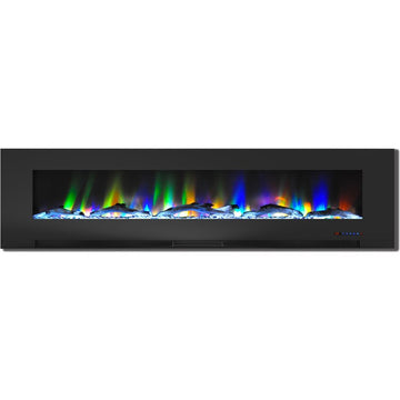 Electric Fireplace Wall Mount Black 78 Inch Includes Logs Glass 2 Settings