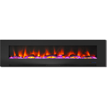 Electric Fireplace Wall Mount Black 78 Inch Includes Logs Glass 2 Settings