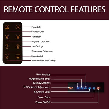 Electric Fireplace Wall Mount Black 78 Inch Includes Logs Glass 2 Settings