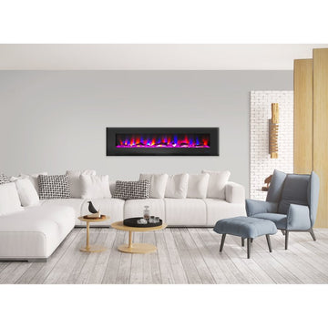 Electric Fireplace Wall Mount Black 78 Inch Includes Logs Glass 2 Settings