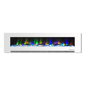 Electric Fireplace Wall Mount White 78 Inch Includes Logs Glass