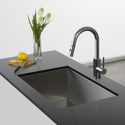 Oletto Single Handle Pull Down Kitchen Faucet with QuickDock Installation and Deck Plate