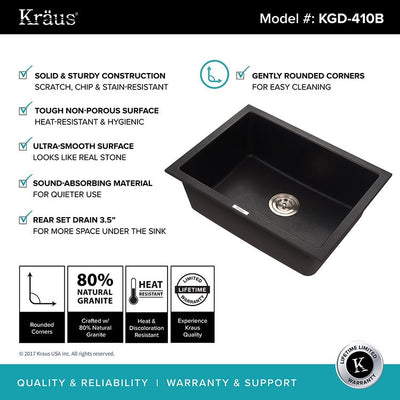 Quarza 24" Single Bowl Granite Dual-Mount Kitchen Sink