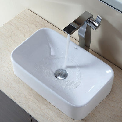 Eased-Edged Rectangular Ceramic Vessel Bathroom Sink