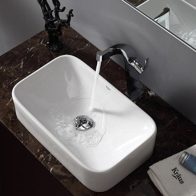Eased-Edged Rectangular Ceramic Vessel Bathroom Sink