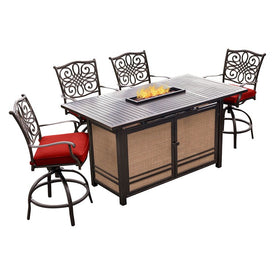 Traditions Five-Piece High-Dining Bar Set with 30,000 BTU Fire Pit Bar Table