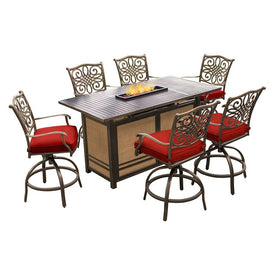 Traditions Seven-Piece High-Dining Bar Set with 30,000 BTU Fire Pit Bar Table