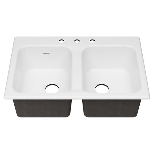 Quince 33" Equal Double Bowl Cast Iron Drop-In Kitchen Sink with 3 Holes