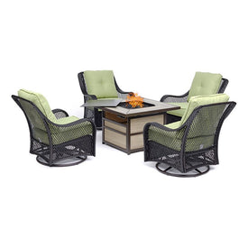Orleans Five-Piece Fire Pit Chat Set with 40000 BTU Fire Pit Table/Woven Swivel Gliders