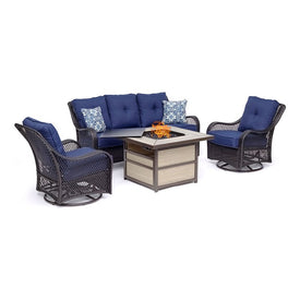 Orleans Four-Piece Woven Lounge Set with 40000 BTU Fire Pit Table