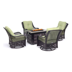 Orleans Five-Piece Fire Pit Chat Set with 30000 BTU Fire Pit Table/Woven Swivel Gliders