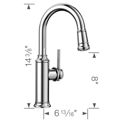 Empressa Single Handle Pull Down Bar/Prep Faucet - Chrome