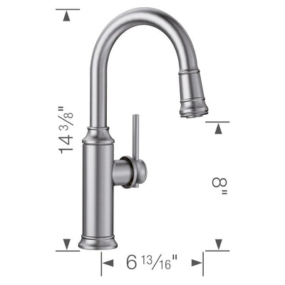 Empressa Single Handle Pull Down Bar/Prep Faucet - Stainless Steel