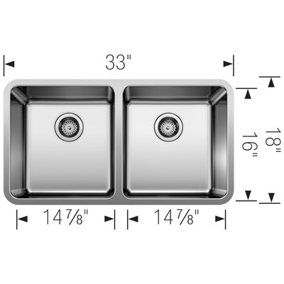 Formera 33" Equal Double Bowl Stainless Steel Undermount Kitchen Sink