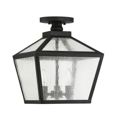 Woodstock Three-Light Outdoor Flush Mount Ceiling Fixture Lantern