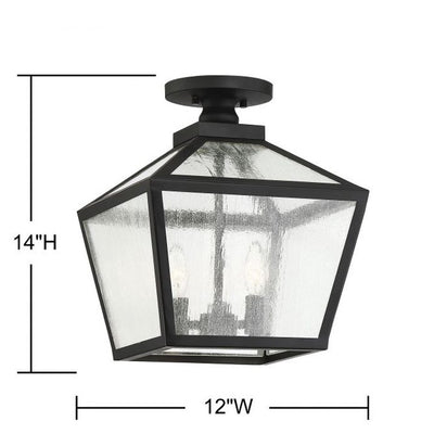 Woodstock Three-Light Outdoor Flush Mount Ceiling Fixture Lantern
