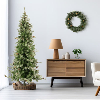7.5-Ft. Buffalo Fir Slim Artificial Christmas Tree with Multi-Color LED String Lights