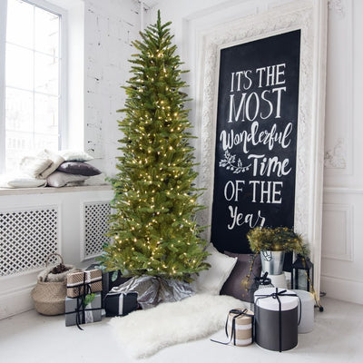 7.5-Ft. Carmel Pine Slim Artificial Christmas Tree with Clear LED String Lights