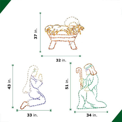 Christmas Giant Outdoor LED Lights Three-Piece Nativity Set with Joseph/Mary/Baby Jesus