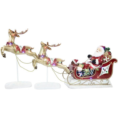 Indoor/Outdoor Oversized Christmas Decor with LED Lights/Santa and Flying Reindeer Sleigh Set