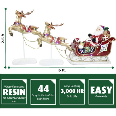 Indoor/Outdoor Oversized Christmas Decor with LED Lights/Santa and Flying Reindeer Sleigh Set