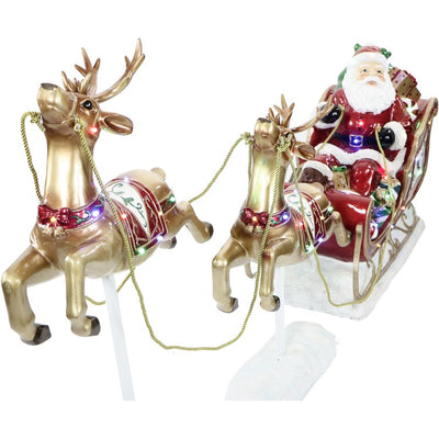 Indoor/Outdoor Oversized Christmas Decor with LED Lights/Santa and Flying Reindeer Sleigh Set
