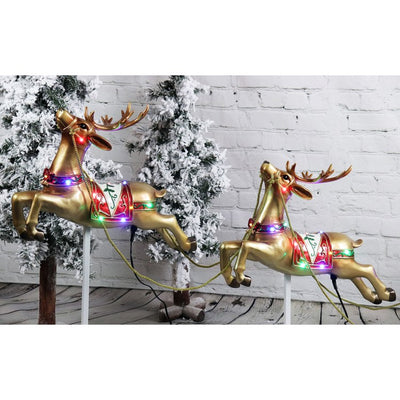 Indoor/Outdoor Oversized Christmas Decor with LED Lights/Santa and Flying Reindeer Sleigh Set