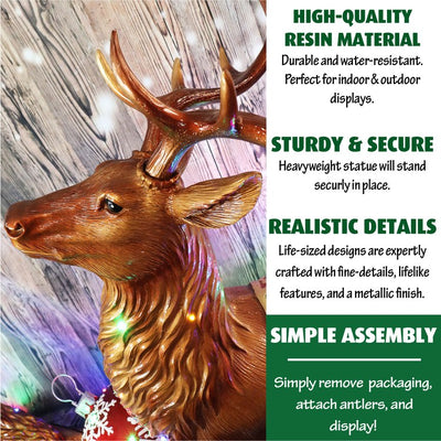 Indoor/Outdoor Oversized Christmas Decor with LED Lights/5-Ft. Tall Metallic Standing Reindeer