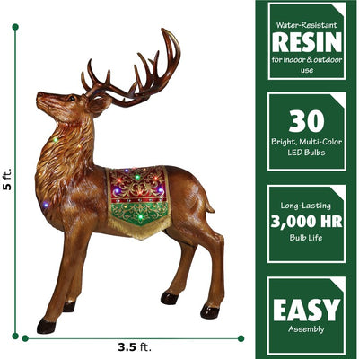 Indoor/Outdoor Oversized Christmas Decor with LED Lights/5-Ft. Tall Metallic Standing Reindeer