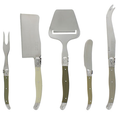 Laguiole Cheese Knives, Forks, and Slicers with Mist Handles Five-Piece Set