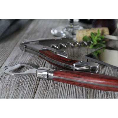Laguiole Bottle Opener and Cork Screw with Pakkawood Handles Two-Piece Set